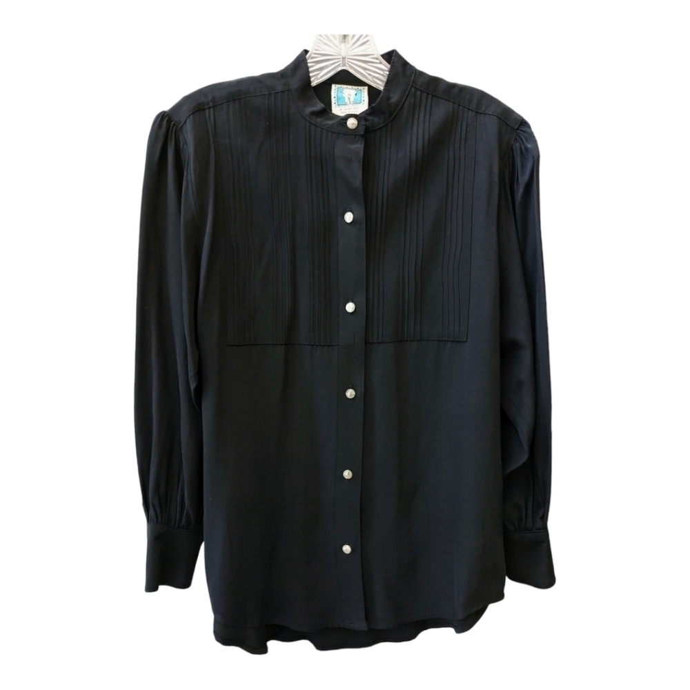 Desert West vintage western black button down shirt blouse size small